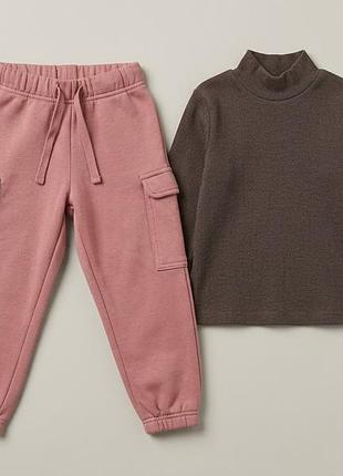Теплый комплект/набор для девочки: утепленные брюки карго h&amp;m (2-3 н/98 см) + гольф с начесом (98 см) 🧸🌸