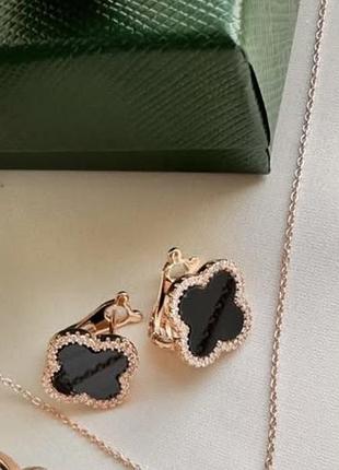 Сережки для жінок van cleef & arpels конюшина, чорні з золотистим