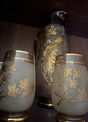 Хрустальный сервис,хрусталь,сервис с золотым рисунком