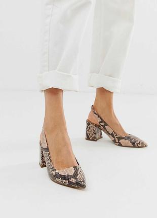 Туфли-слингбеки asos design samson slingback mid heels со змеиным принтом