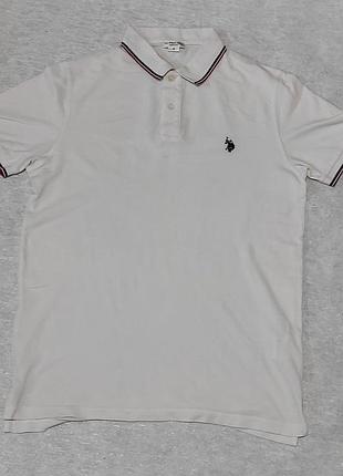 Поло чоловіче u.s. polo assn біле з червоно-синіми смужками, розмір m, 100% бавовна
