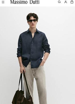 Massimo dutti чоловіча сорочка, рубашка лляна, брендова сорочка,