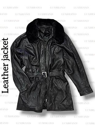 Кожаная куртка винтаж из мягкой кожи ягненка с воротником из овчины lambskin