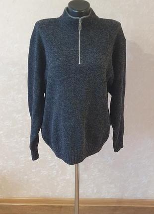 Вовняний чоловічий светр на блискавці ice collection, розмір 52 (xl) — сірий меланж