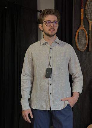 Massimo dutti  лляна сорочка на довгий рукав, у сірому кольорі. приємна до тіла.