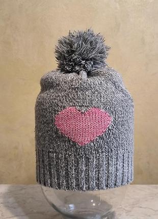 Зимова брендова шапка  gap (babygap) з флісовою підкладкою та помпоном, розмір m/l .
