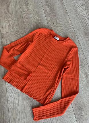 Лонгслів жіночий помаранчевий в рубчик esprit