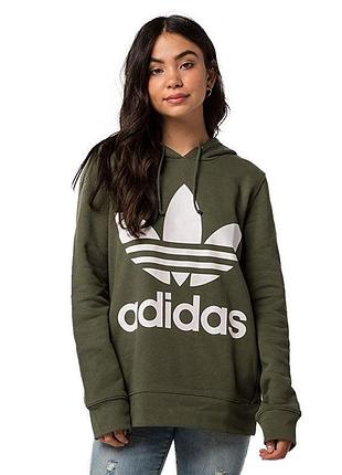 Худі adidas originals trefoil hoodie оливкового кольору хакі
