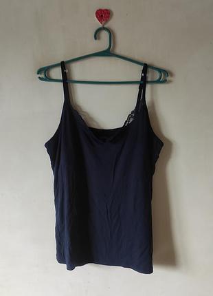 Темно-синя майка з мереживом f&f (розмір uk 20-22 / eur 48-50, 2xl-3xl)