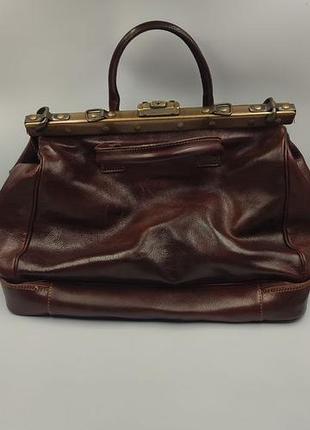 Шкіряний дорожній саквояж genuine leather / made in italy (кріплення на валізу)