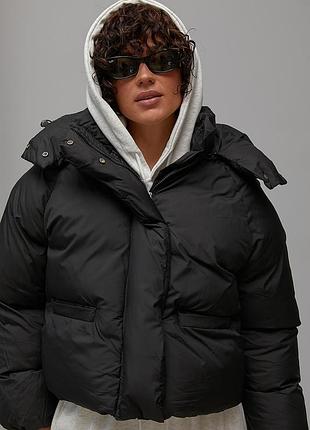 Женская теплая куртка с накладными карманами - черный цвет, one size (есть размеры)