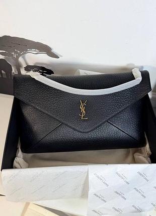 Сумка конверт чорна шкіряна на цепочці ременці saint laurent