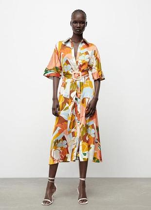 Сукня плаття міді атласне під пояс на гудзиках нове zara m