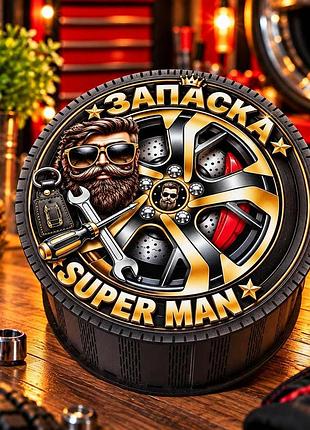 Коробка «запаска super man» кругла з малюнком та написом