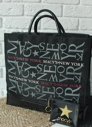 Огромная вместительная сумка-шоппер «macy's new york». текстиль. в подарок ключница