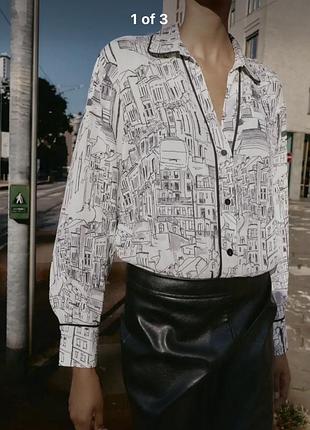 Блузка zara з принтом міського пейзажу