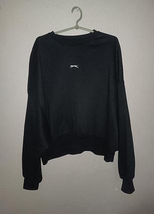 Оверсайз свитшот slazenger на флисе / теплая кофта худи черная (xl / 50)