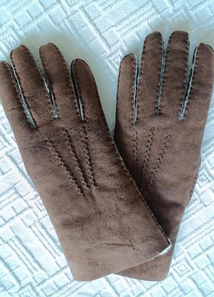 Перчатки / перчатки женские зимние на цигейке замшевые morley s-m