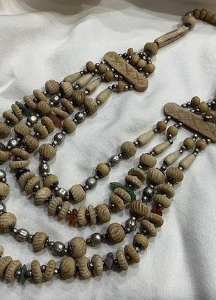 🗿✨ этническая магия трехнитная ожерелье кость самоцветы vintage ethnic tribal boho ✨🗿