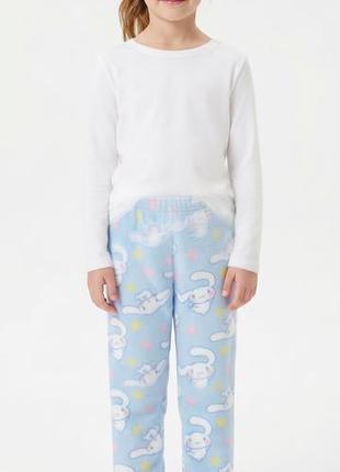 Детские теплые пижамные брюки с принтом cinnamoroll (размер 6-7 лет / 122 см, голубые)