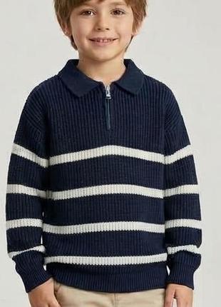 Стильний в'язаний светр-поло zara kids в смужку джемпер на хлопчика