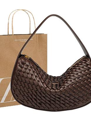 Сумка жіноча zara плетена коричнева pu