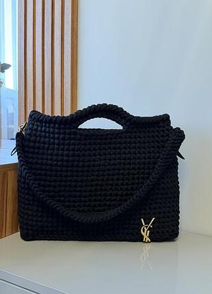 Жіноча сумка ів сен лоран чорна вʼязана ручна робота ексклюзивна yves saint laurent