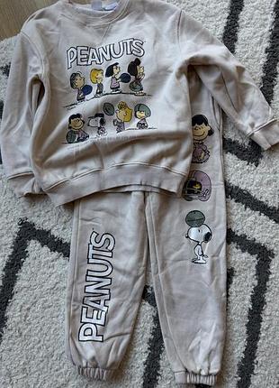 Повсякденний костюм zara для дівчинки з принтом peanuts, бежевий