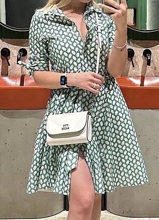 Сукня calvin klein міді, us 6, біло-зелена, бавовна
