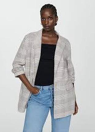Натуральный удлиненный жакет в клетку/ 2 xl/brend mango