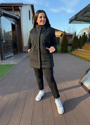 Костюм тройка женский спортивный с жилеткой двунить черный 46- 52 гг