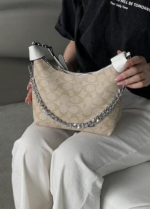 Сумка жіноча коуч бежево-білий багет coach juliet shoulder
