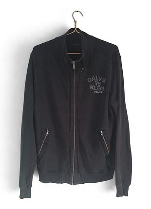 Толстовка-бомбер на молнии calvin klein jeans, черная, xxl