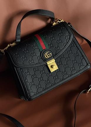 Женская сумка gucci ophidia small top handle bag черная коричневая гуччи