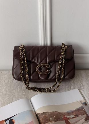 Жіноча сумка coach tabby shoulder bag 26 матова темно-коричнева крос-боді коуч таббі 26