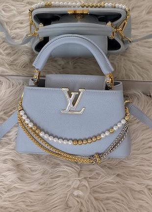 Сумка vuitton capucines east-west mini premium блакитна маленька сумка через плече