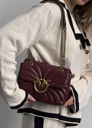 Сумка женская pinko mini love bag puff butterfly бордовая стеганая кросс боди пинко