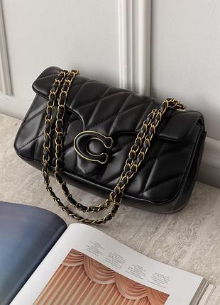 Жіноча сумка coach tabby shoulder bag 26 матова чорна крос-боді коуч таббі 26