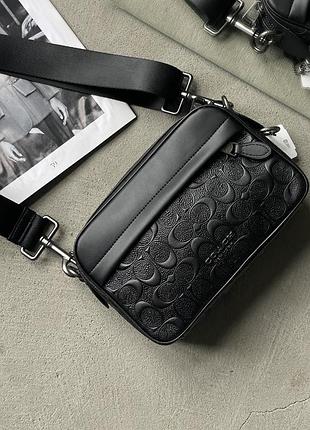 Мужская сумка coach graham crossbody барсетка кросс боди черная стегана коуч
