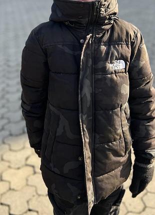 Куртка зимова для підлітків the north face камуфляжна чорна 140