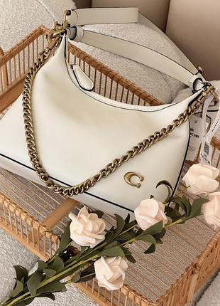 Жіноча сумка coach juliet shoulder classic bag premium молочна + золото на плечі коуч