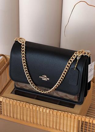 Сумка коуч черно-бежевая кросс боди через плечо coach klare in signature canvas
