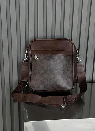 Чоловіча сумка коуч барсетка середня коричнева крос-боді на плече coach
