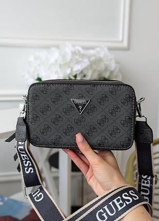 Жіноча сумка guess 4g крос боді темно-сіра гесс на широкому ремені