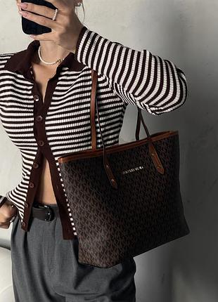 Сумка майкл корс коричнева з коричневими ручками на плечі шопер великий michael kors тоут