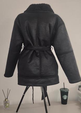 Черная дубленка куртка на поясе h&amp;m 2