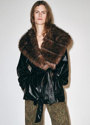 Тренч из искусственной кожи zw collection
