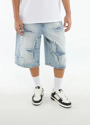 2472/ блакитні джинсові баггі шорти fsbn jorts fit з нашивками