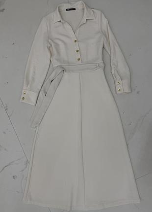 Елегантна молочна сукня міді zara xs із золотистими ґудзиками та поясом