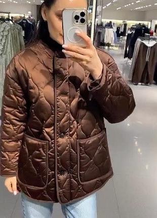 Дуже класна сатинова стьобана шоколадно коричневого кольору куртка  zara
🔥🔥🔥🔥🔥🔥🔥🔥🔥🔥🔥🔥🔥🔥🔥